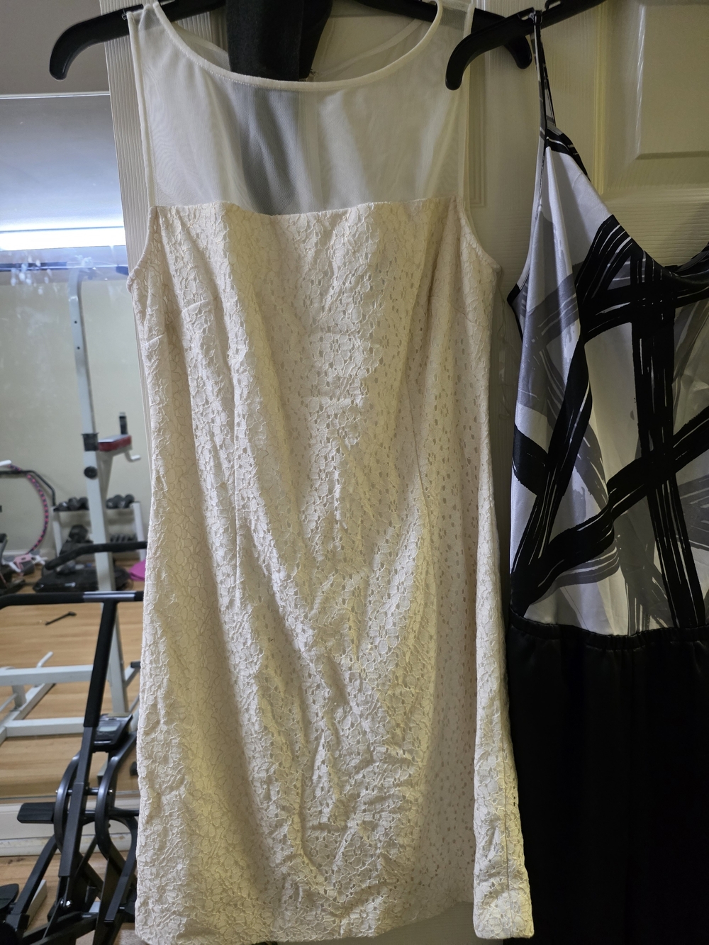 Women's Cream Lace Sheath Dress with Illusion Neckline